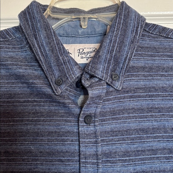 Original Penguin men’s blue striped long sleeve button down shirt size medium - Picture 2 of 8